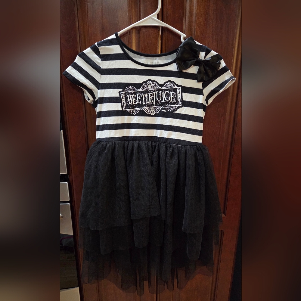 Black and White Striped Dress with Tulle Skirt